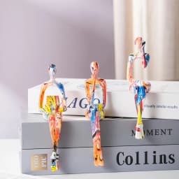 Abstract Thinker Figurine Set of 3, Colorful Modern Resin Sculpture for Bookshelf Decor & Office Desk, Unique Home Art Statue