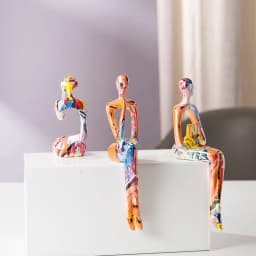 Abstract Thinker Figurine Set of 3, Colorful Modern Resin Sculpture for Bookshelf Decor & Office Desk, Unique Home Art Statue