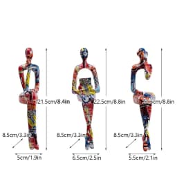Abstract Thinker Figurine Set of 3, Colorful Modern Resin Sculpture for Bookshelf Decor & Office Desk, Unique Home Art Statue