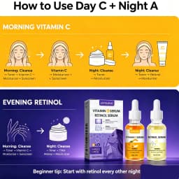 Korean Skincare Day C Night A Serum Set,AM Protection&Brightening,Combating Photoaging&Reducing Dullness,PM AntiAging&Firming,Fades Fine Lines&Minimizes Pores,Barrier Reconstruction&Plumping,Synergistic Brightening Duo,Effortless Skincare Regimen,Vegan