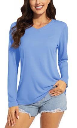 TACVASEN Summer UPF 50+ Long Sleeve T-Shirts Womens Sun Protection V Neck Fashion Tee Shirts Quick Dry Outdoor Hiking Pullover