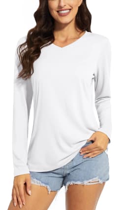 TACVASEN Summer UPF 50+ Long Sleeve T-Shirts Womens Sun Protection V Neck Fashion Tee Shirts Quick Dry Outdoor Hiking Pullover