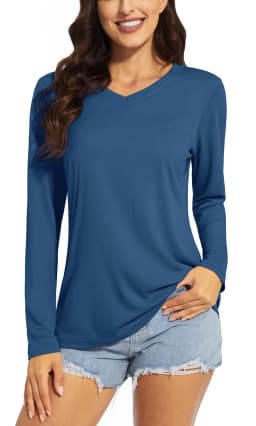 TACVASEN Summer UPF 50+ Long Sleeve T-Shirts Womens Sun Protection V Neck Fashion Tee Shirts Quick Dry Outdoor Hiking Pullover