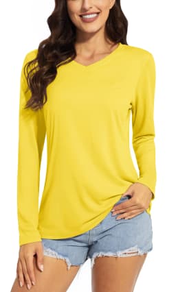 TACVASEN Summer UPF 50+ Long Sleeve T-Shirts Womens Sun Protection V Neck Fashion Tee Shirts Quick Dry Outdoor Hiking Pullover