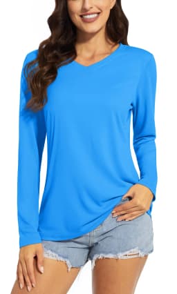 TACVASEN Summer UPF 50+ Long Sleeve T-Shirts Womens Sun Protection V Neck Fashion Tee Shirts Quick Dry Outdoor Hiking Pullover