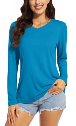 TACVASEN Summer UPF 50+ Long Sleeve T-Shirts Womens Sun Protection V Neck Fashion Tee Shirts Quick Dry Outdoor Hiking Pullover