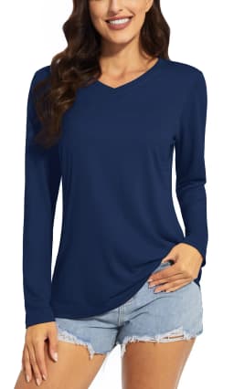 TACVASEN Summer UPF 50+ Long Sleeve T-Shirts Womens Sun Protection V Neck Fashion Tee Shirts Quick Dry Outdoor Hiking Pullover