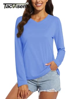 TACVASEN Summer UPF 50+ Long Sleeve T-Shirts Womens Sun Protection V Neck Fashion Tee Shirts Quick Dry Outdoor Hiking Pullover