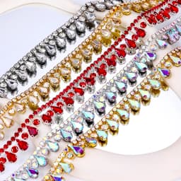 1Yard-90cm HotFix Glass Rhinestone Ribbon Crystal MultiColor Chain DIY Crafts Clothing Shoes Decoration