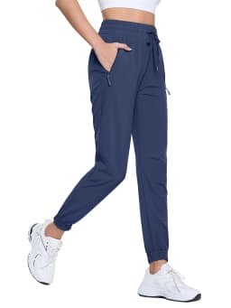 TACVASEN Quick Dry Hiking Pants Womens Outdoor Sports Drawstring Waist Joggers Waterproof Lightweight 3 Zipper Pockets Trousers