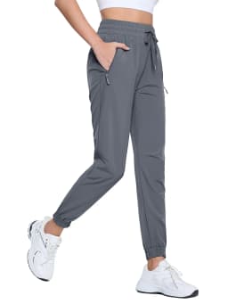 TACVASEN Quick Dry Hiking Pants Womens Outdoor Sports Drawstring Waist Joggers Waterproof Lightweight 3 Zipper Pockets Trousers