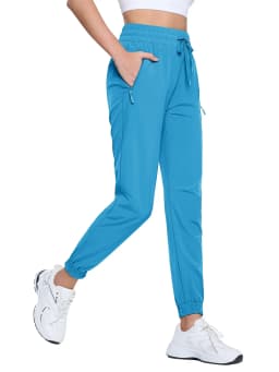TACVASEN Quick Dry Hiking Pants Womens Outdoor Sports Drawstring Waist Joggers Waterproof Lightweight 3 Zipper Pockets Trousers