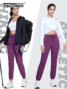 TACVASEN Quick Dry Hiking Pants Womens Outdoor Sports Drawstring Waist Joggers Waterproof Lightweight 3 Zipper Pockets Trousers