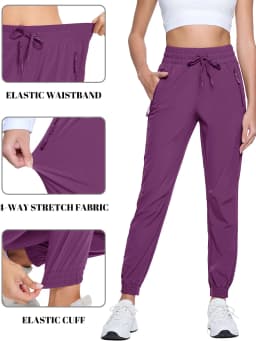 TACVASEN Quick Dry Hiking Pants Womens Outdoor Sports Drawstring Waist Joggers Waterproof Lightweight 3 Zipper Pockets Trousers