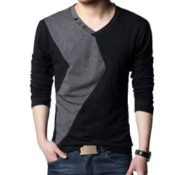 BROWON Brand Autumn Mens T Shirts Fashion 2026 Streetwear Long Sleeve V Neck Color Patchwork Cotton T Shirt Men