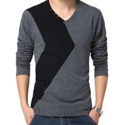BROWON Brand Autumn Mens T Shirts Fashion 2026 Streetwear Long Sleeve V Neck Color Patchwork Cotton T Shirt Men