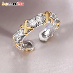 LENNIK New Two-tone Diamond-encrusted Ring, Fashionable Personalized Open Adjustable Ring, Light Luxury High-end Jewelry