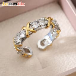 LENNIK New Two-tone Diamond-encrusted Ring, Fashionable Personalized Open Adjustable Ring, Light Luxury High-end Jewelry