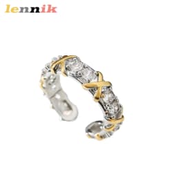 LENNIK New Two-tone Diamond-encrusted Ring, Fashionable Personalized Open Adjustable Ring, Light Luxury High-end Jewelry