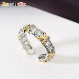 LENNIK New Two-tone Diamond-encrusted Ring, Fashionable Personalized Open Adjustable Ring, Light Luxury High-end Jewelry