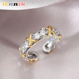 LENNIK New Two-tone Diamond-encrusted Ring, Fashionable Personalized Open Adjustable Ring, Light Luxury High-end Jewelry