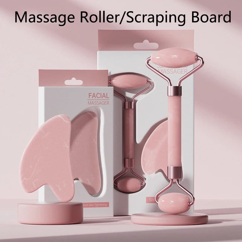 Face And Neck Massager Roller and Guasha Board Resin Non-rose Crystal Jade Roller Beauty Double-ended Massage Skincare Tools