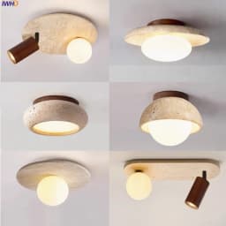 IWHD Japan Wabi Sabi LED Ceiling Lights Bedroom Bathroom Corridor Home Lighting Yellow Travertine Ceiling Lamp Lampy Sufitowe