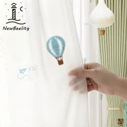 Children's Room Curtains Cartoon Hot Air Balloon Embroidered Tulle Curtains for Living Dining Room Bedroom Boys Girls Bedroom
