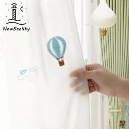Children's Room Curtains Cartoon Hot Air Balloon Embroidered Tulle Curtains for Living Dining Room Bedroom Boys Girls Bedroom