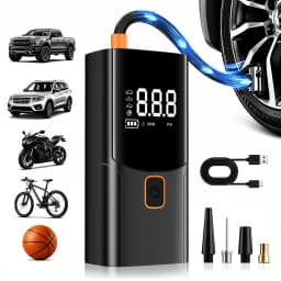 Portable Air Compressor Car Tire Inflator, Electric Tire Pump with LED Light, Digital Pressure Display, Auto Shut Off, Suitable for Car, Motorcycle, Bike, Ball, Emergency Tire Inflation