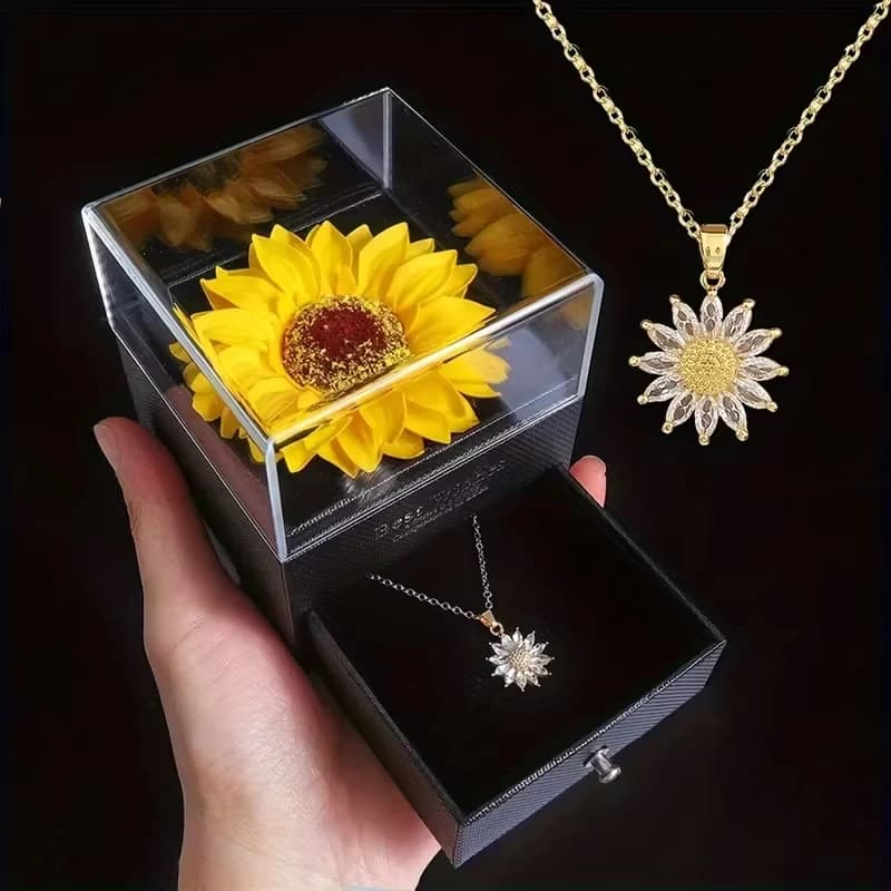 Jardme Stainless Steel Sunflower Necklace with Gift Box For Women Daisy Pendant Necklace with Sunflower Gift Box Women Jewelry