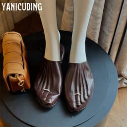 Moulded Foot Mules Embellished Foot Leather Slippers Novelty Designer Style Slippers Foot Toe Ring Handmade Slippers for Women