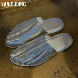 Moulded Foot Mules Embellished Foot Leather Slippers Novelty Designer Style Slippers Foot Toe Ring Handmade Slippers for Women