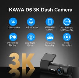 KAWA Dash Cam D6 3K Upgrade Night Vision 24/7 Parking Monitoring Supercapacitor Emergency Recording Car DVR Voice Control