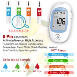 ACCUGENCE Blood Glucose Ketone Hemoglobin Uric Acid Test Strips Diabetes Gout HB Anemia for PM800 PM900 Multifunctional Monitor