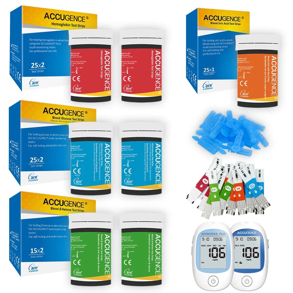 ACCUGENCE Blood Glucose Ketone Hemoglobin Uric Acid Test Strips Diabetes Gout HB Anemia for PM800 PM900 Multifunctional Monitor