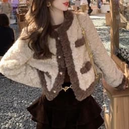 Vintage Women's Faux Lamb Fur Cropped Coat Autumn Winter Warm Thick Outerwear Woman Elegant Gold Single Breasted Plush Jacket