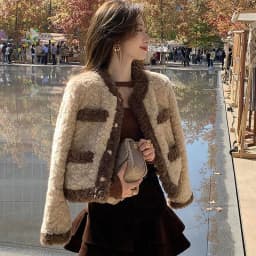 Vintage Women's Faux Lamb Fur Cropped Coat Autumn Winter Warm Thick Outerwear Woman Elegant Gold Single Breasted Plush Jacket