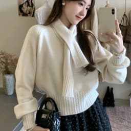Korean Solid Color Warm Women's Sweater with Scarf Autumn Winter Soft Comfort Pullover Female Lazy Style Round Neck Knitwear