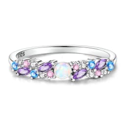 Original 925 Sterling Silver Sparkling Ice-Blue Purple Opal Ring For Women Girls Jewelry Birthday Anniversary Gifts