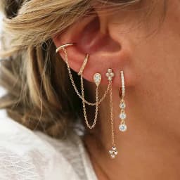 Stainless Steel Gold Color Chain Dangle Drop Earrings for Women Zirconia Pendant Clip Earring Vacation Party Jewelry Accessories