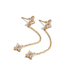 Yhpup Stainless Steel Cubic Zirconia Flower Chain Drop Dangle Earrings 2026 Delicate Fashion Daily Chic Jewelry Gala Waterproof