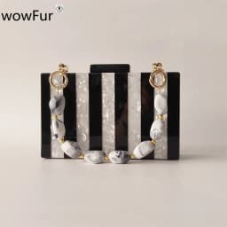 White Marble With Solid Black Striped Acrylic Box Clutches Beaded Handle Pro Cheapest Women Evening Mini Flap Wallet Hand Bags