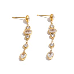 Yhpup Colorful White Round Cubic Zirconia Long Chain Drop Earrings 18K Gold Color PVD Plated Stainless Steel Premium Jewelry