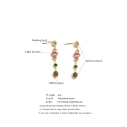 Yhpup Colorful White Round Cubic Zirconia Long Chain Drop Earrings 18K Gold Color PVD Plated Stainless Steel Premium Jewelry