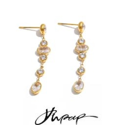 Yhpup Colorful White Round Cubic Zirconia Long Chain Drop Earrings 18K Gold Color PVD Plated Stainless Steel Premium Jewelry
