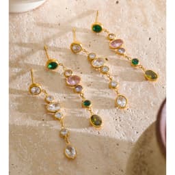 Yhpup Colorful White Round Cubic Zirconia Long Chain Drop Earrings 18K Gold Color PVD Plated Stainless Steel Premium Jewelry