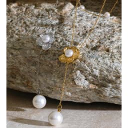 Yhpup Stainless Steel Layered Simulated Pearls Chain Flower Drop Necklace 2026 Arrivals Demure Summer Jewelry