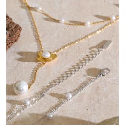 Yhpup Stainless Steel Layered Simulated Pearls Chain Flower Drop Necklace 2026 Arrivals Demure Summer Jewelry