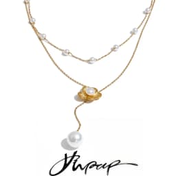 Yhpup Stainless Steel Layered Simulated Pearls Chain Flower Drop Necklace 2026 Arrivals Demure Summer Jewelry